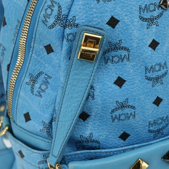 MCM Vicetos Logogram Backpack PVC Light Blue Gold Auth 178560