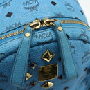 MCM Vicetos Logogram Backpack PVC Light Blue Gold Auth 178560-18