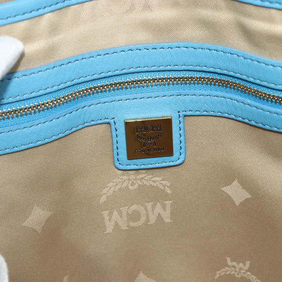 MCM Vicetos Logogram Backpack PVC Light Blue Gold Auth 178560