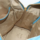 MCM Vicetos Logogram Backpack PVC Light Blue Gold Auth 178560-21