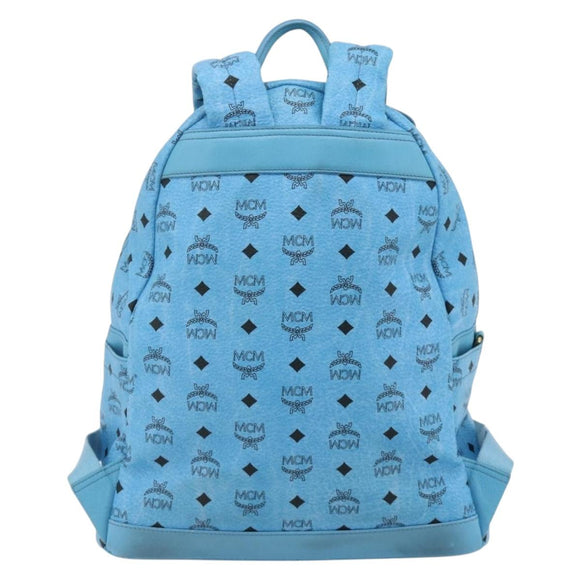 MCM Vicetos Logogram Backpack PVC Light Blue Gold Auth 178560