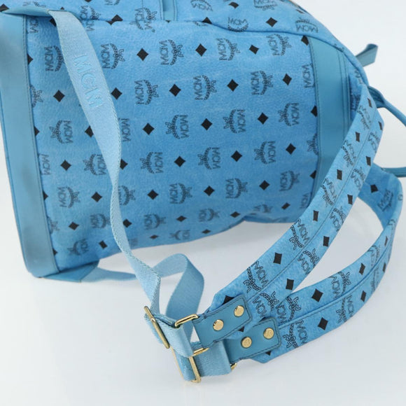 MCM Vicetos Logogram Backpack PVC Light Blue Gold Auth 178560