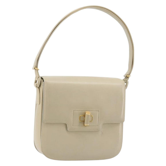 GUCCI Shoulder Bag Leather Beige Gold 26 001 0647 Auth 178561