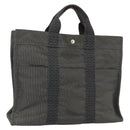 HERMES Her Line MM Hand Bag Canvas Gray Silver Auth 178570-1