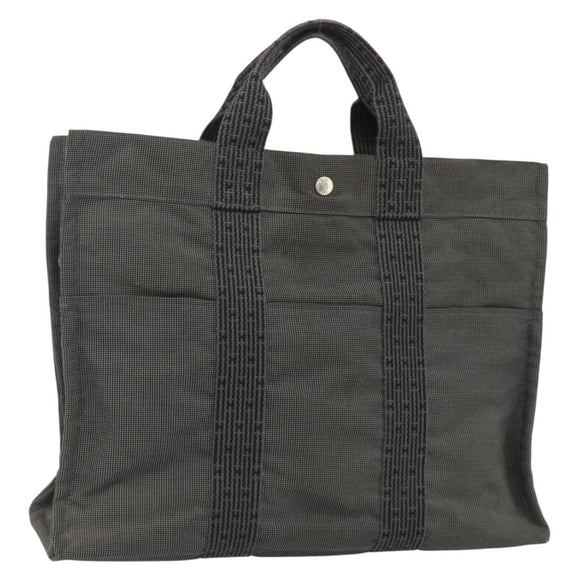 HERMES Her Line MM Hand Bag Canvas Gray Silver Auth 178570