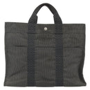 HERMES Her Line MM Hand Bag Canvas Gray Silver Auth 178570-13