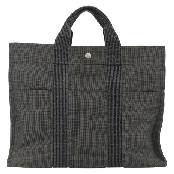 HERMES Her Line MM Hand Bag Canvas Gray Silver Auth 178570