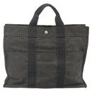 HERMES Her Line MM Hand Bag Canvas Gray Silver Auth 178570-2