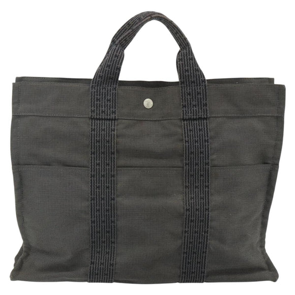 HERMES Her Line MM Hand Bag Canvas Gray Silver Auth 178570