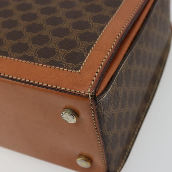 CELINE Macadam Canvas Handtas PVC Leer Bruin Goud Auth 178576A
