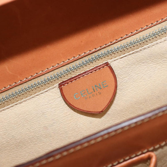CELINE Macadam Canvas Handtas PVC Leer Bruin Goud Auth 178576A