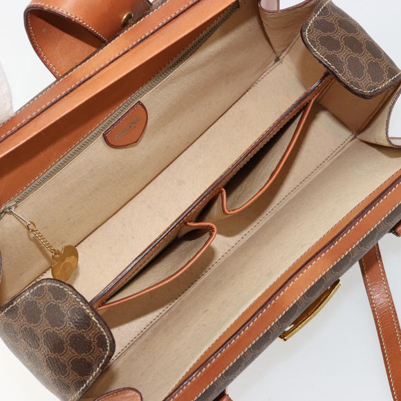CELINE Macadam Canvas Handtas PVC Leer Bruin Goud Auth 178576A