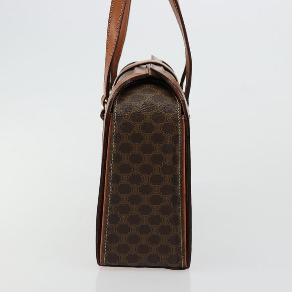 CELINE Macadam Canvas Handtas PVC Leer Bruin Goud Auth 178576A