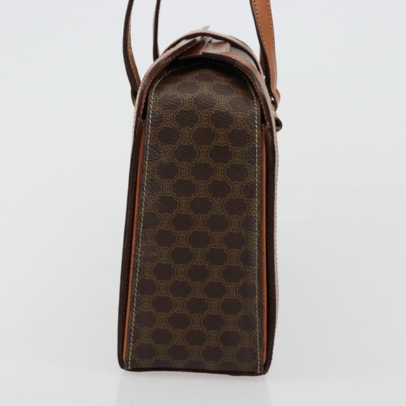 CELINE Macadam Canvas Handtas PVC Leer Bruin Goud Auth 178576A