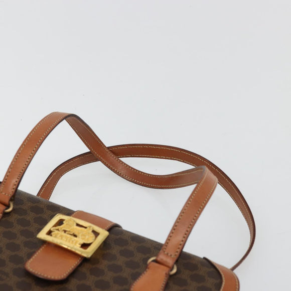 CELINE Macadam Canvas Handtas PVC Leer Bruin Goud Auth 178576A