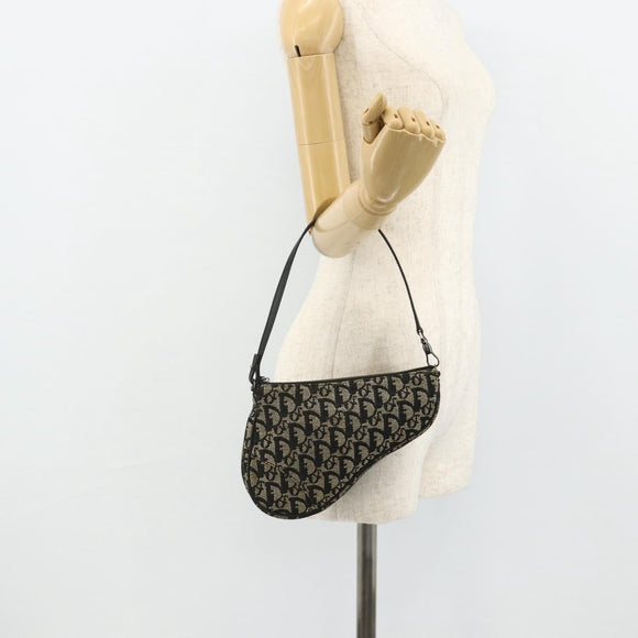 Christian Dior Trotter Canvas Saddle Accessory Pouch Black Silver Auth 178581A