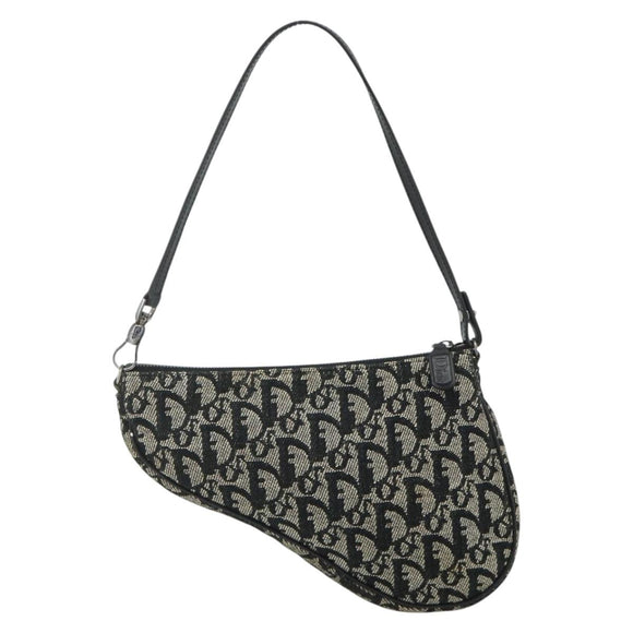 Christian Dior Trotter Canvas Saddle Accessory Pouch Black Silver Auth 178581A