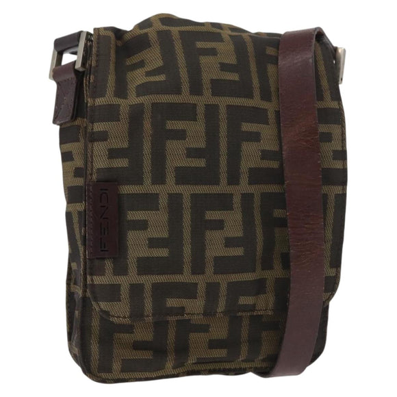 FENDI Zucca Canvas Shoulder Bag Black Brown Auth 178582