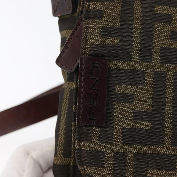 FENDI Zucca Canvas Shoulder Bag Black Brown Auth 178582