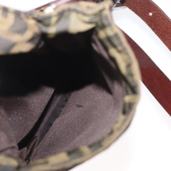 FENDI Zucca Canvas Shoulder Bag Black Brown Auth 178582