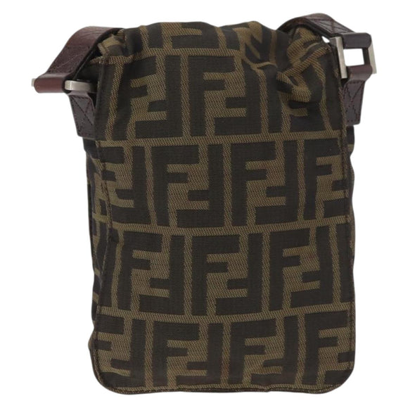 FENDI Zucca Canvas Shoulder Bag Black Brown Auth 178582