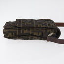 FENDI Zucca Canvas Shoulder Bag Black Brown Auth 178582-3