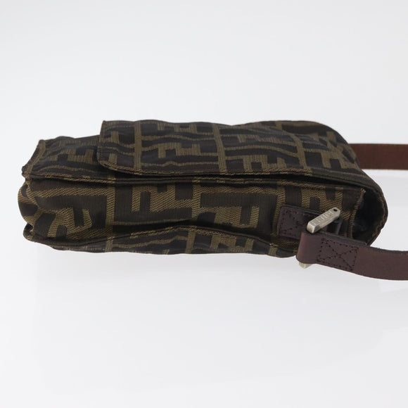 FENDI Zucca Canvas Shoulder Bag Black Brown Auth 178582