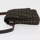 FENDI Zucca Canvas Shoulder Bag Black Brown Auth 178582-4