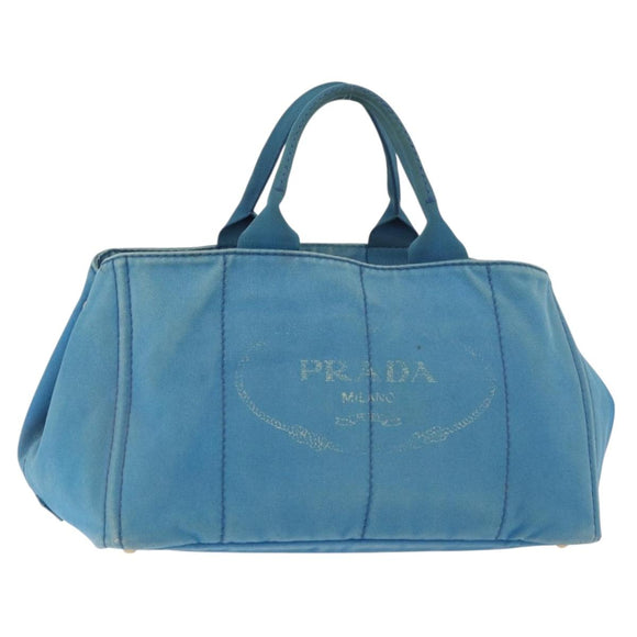 PRADA Canapa MM Hand Bag Canvas Light Blue Gold Auth 178585