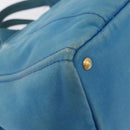 PRADA Canapa MM Hand Bag Canvas Light Blue Gold Auth 178585-10