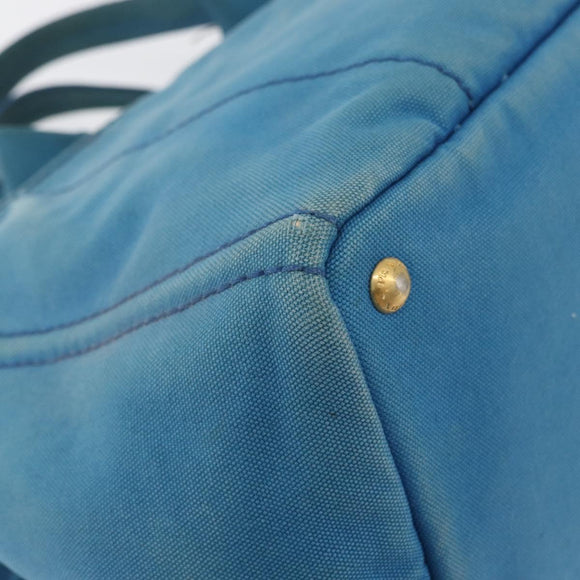 PRADA Canapa MM Hand Bag Canvas Light Blue Gold Auth 178585