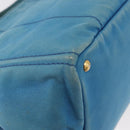 PRADA Canapa MM Hand Bag Canvas Light Blue Gold Auth 178585-12
