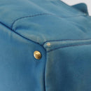 PRADA Canapa MM Hand Bag Canvas Light Blue Gold Auth 178585-13