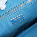 PRADA Canapa MM Hand Bag Canvas Light Blue Gold Auth 178585-15