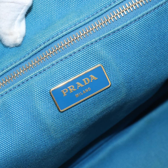 PRADA Canapa MM Hand Bag Canvas Light Blue Gold Auth 178585