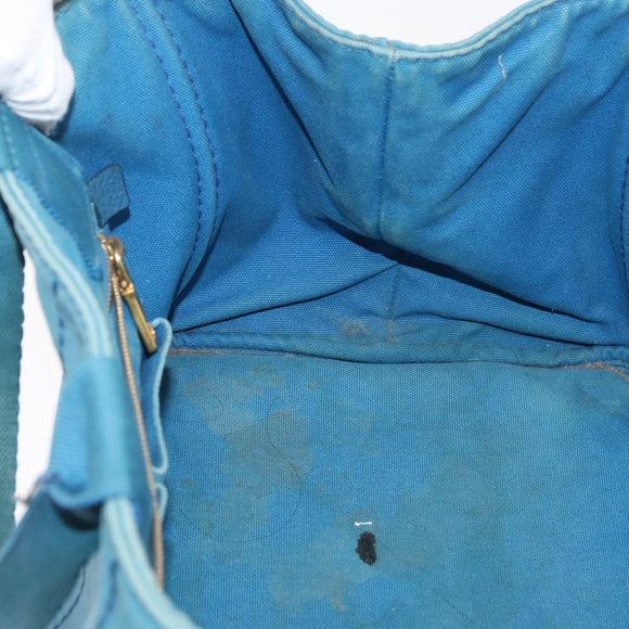 PRADA Canapa MM Hand Bag Canvas Light Blue Gold Auth 178585