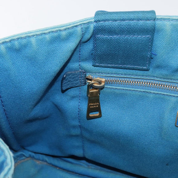 PRADA Canapa MM Hand Bag Canvas Light Blue Gold Auth 178585