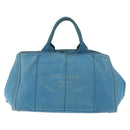 PRADA Canapa MM Hand Bag Canvas Light Blue Gold Auth 178585-2