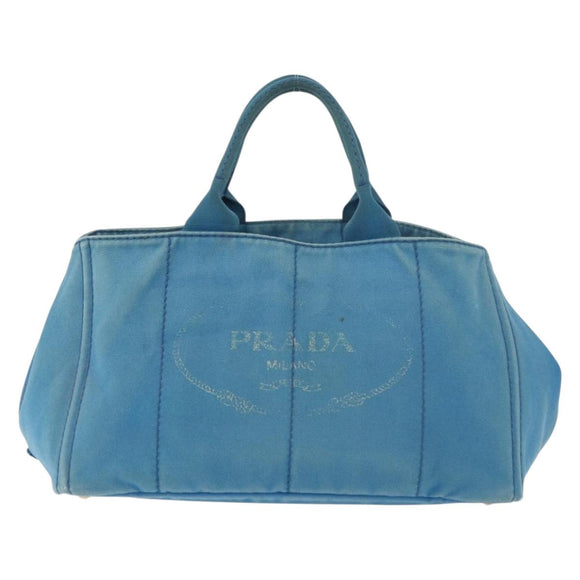 PRADA Canapa MM Hand Bag Canvas Light Blue Gold Auth 178585