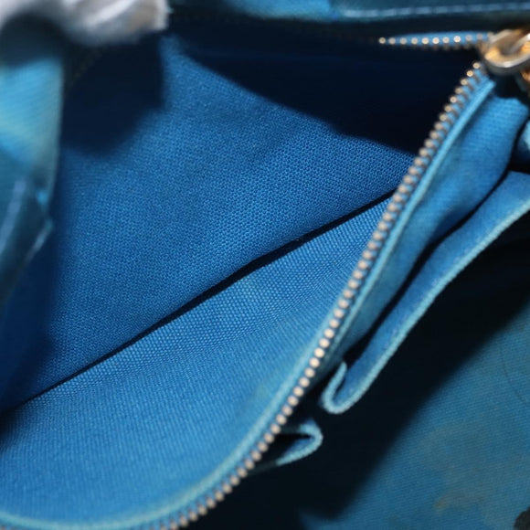 PRADA Canapa MM Hand Bag Canvas Light Blue Gold Auth 178585