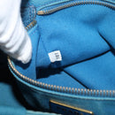 PRADA Canapa MM Hand Bag Canvas Light Blue Gold Auth 178585-23