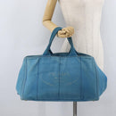 PRADA Canapa MM Hand Bag Canvas Light Blue Gold Auth 178585-24