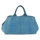 PRADA Canapa MM Hand Bag Canvas Light Blue Gold Auth 178585-3