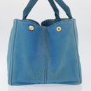 PRADA Canapa MM Hand Bag Canvas Light Blue Gold Auth 178585-4