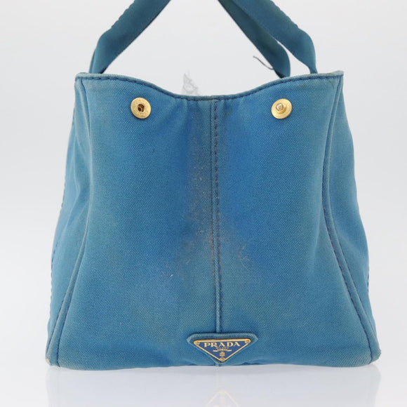 PRADA Canapa MM Hand Bag Canvas Light Blue Gold Auth 178585