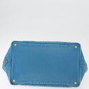 PRADA Canapa MM Hand Bag Canvas Light Blue Gold Auth 178585-9