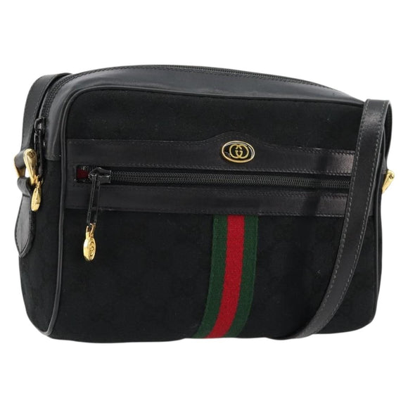 GUCCI GG Canvas Web Sherry Line Umhängetasche Schwarz Rot Grün Auth 178590A