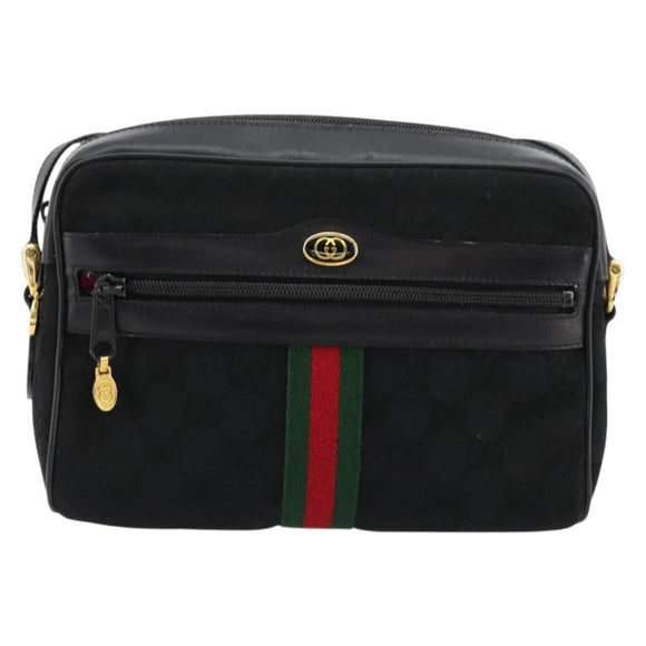 GUCCI GG Canvas Web Sherry Line Umhängetasche Schwarz Rot Grün Auth 178590A