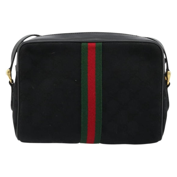 GUCCI GG Canvas Web Sherry Line Umhängetasche Schwarz Rot Grün Auth 178590A