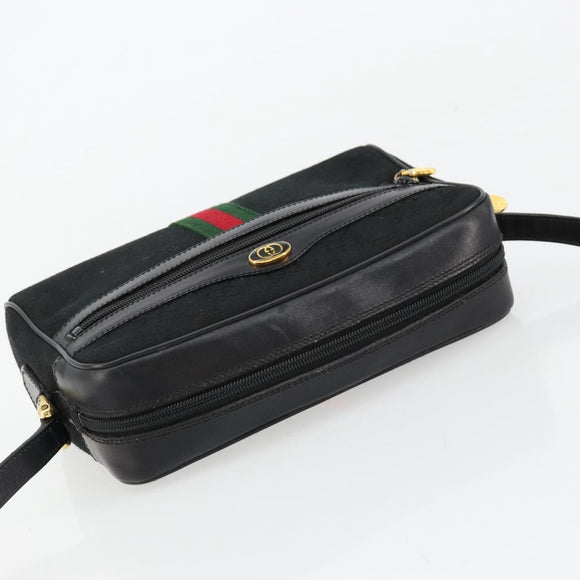 GUCCI GG Canvas Web Sherry Line Umhängetasche Schwarz Rot Grün Auth 178590A